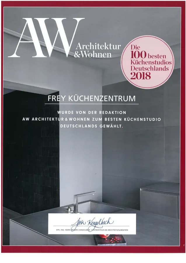 AW-Urkunde „Die 100 besten Küchenstudios Deutschlands 2018“ für Frey Küchenzentrum