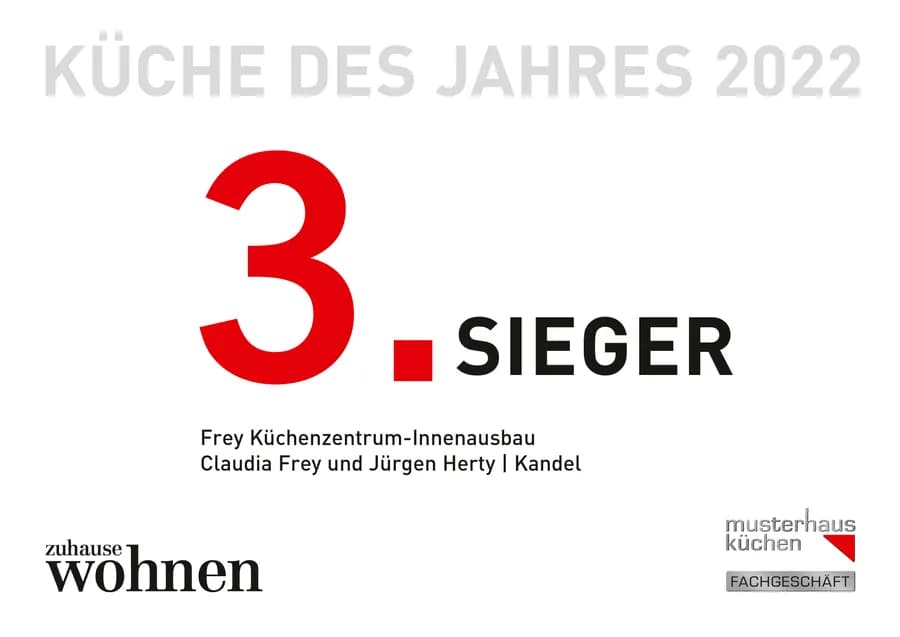 Auszeichnung „Küche des Jahres 2022 — 3. Sieger“ für Frey Küchenzentrum-Innenausbau, Kandel