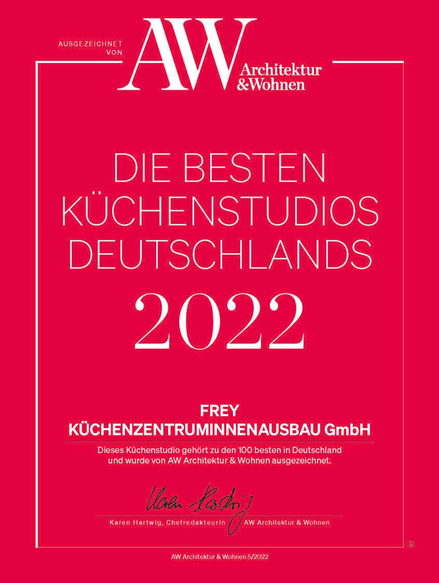 Auszeichnung Architektur und Wohnen - Die besten Küchenstudios Deutschlands 2022